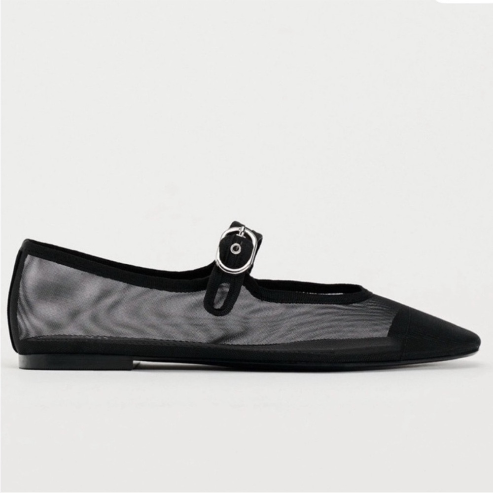 Zara Black Sheer Flats with Buckle